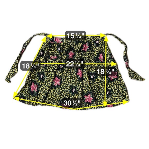 Vintage Floral Apron 50s Handmade Black Pink Yellow Flowers One Pocket Tie Back - Picture 6 of 6